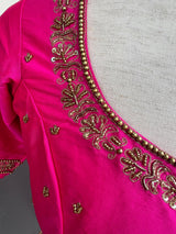 Handwork Designer Hot Pink Readymade Blouse with Gold Zari | Bird Motifs | Ready to Wear Blouses  Blouse | Stitched Blouse