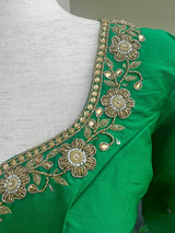 Handwork Designer Green Color Readymade Blouse with Gold Zari | Ready to Wear Blouses  Blouse | Stitched Blouse