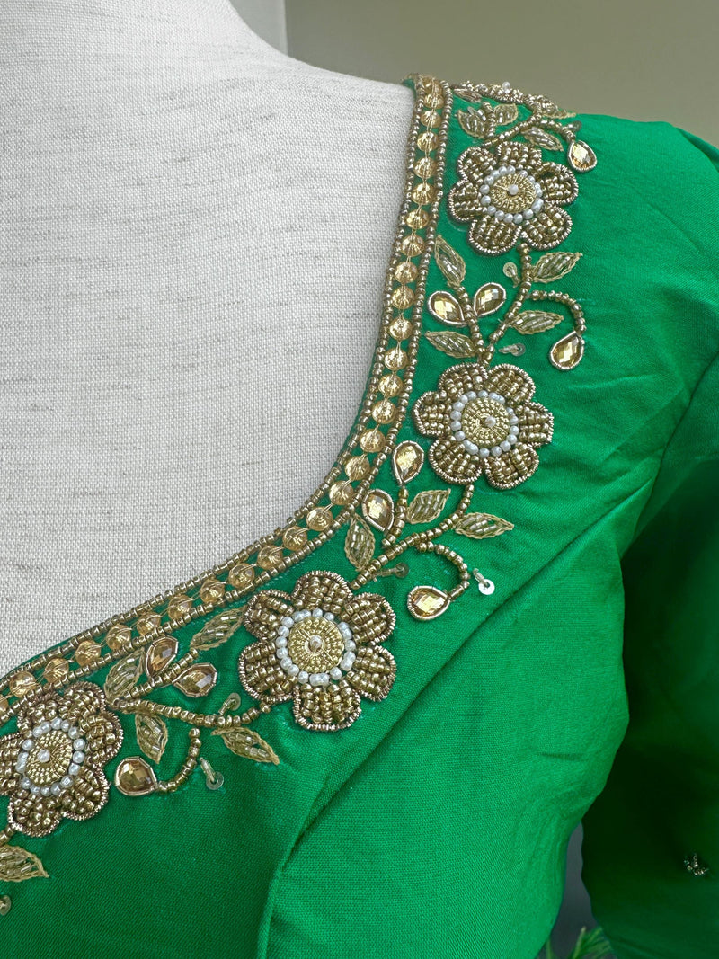 Handwork Designer Green Color Readymade Blouse with Gold Zari | Ready to Wear Blouses  Blouse | Stitched Blouse