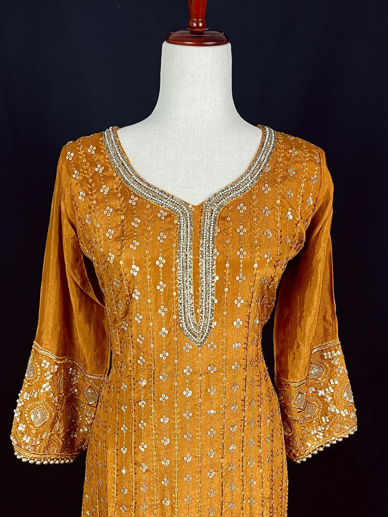 Designer Readymade Salwar Kameez in Mustard Gold Color For Women | Party Wear Salwar Kameez for Women | Indian Outfits for Women