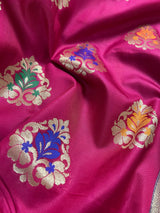 Pink Traditional Banarasi Handloom Saree in Banarasi Silk  - Meenakari Floral Butta