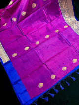 Eggplant Purple Pure Katan Silk Saree with Blue Border and Pallu - Pure Silk Sarees - SILK MARK CERTIFIED