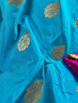 Sky Blue Pure Katan Silk Saree with Hot Pink Border and Pallu - Pure Silk Sarees - SILK MARK CERTIFIED