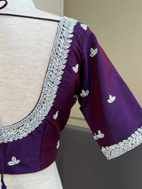 Masterpiece Handmade Dual Tone Silk Ready to Wear Blouse in Eggplant Purple Color with White Pearls, Beads and Stone  | Handwork Blouses