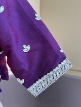 Masterpiece Handmade Dual Tone Silk Ready to Wear Blouse in Eggplant Purple Color with White Pearls, Beads and Stone  | Handwork Blouses