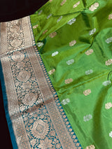 Green Pure Katan Silk Saree with Teal Border and Pallu - Pure Silk Sarees - SILK MARK CERTIFIED