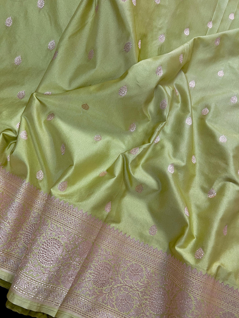 Pista Green Semi Mashru Silk in Gold Zari | Banarasi Mashru Silk Saree | Soft Silk Sarees