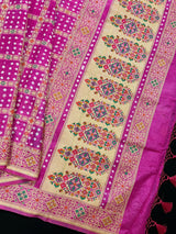 Hot Pink Color Banarasi Dupion Silk Saree | Pink Color Bandhej Saree | Minakari Work | Muted Zari Weave | Authentic Bandhani Saree