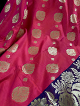 Peach Pink with Blue Traditional Banarasi Handloom Saree | Floral Design | Soft Silk Saree | Banarasi Silk Saree