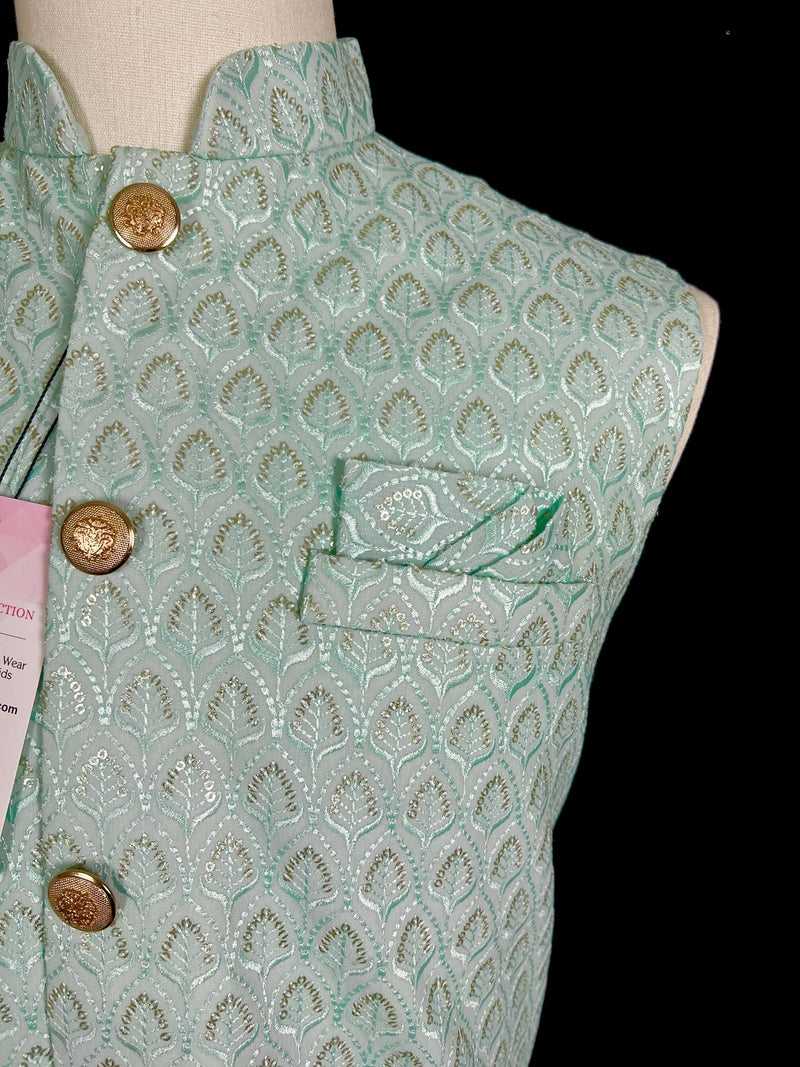 Sea Green Color Men Jacket with Sequin and Thread Work | High Quality Premium Soft Cotton Silk Men Jacket for Kurtas | Jacket for Kurtas