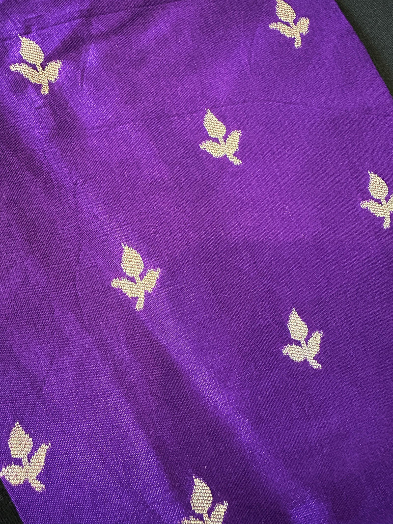 Pre Stitched Saree with Readymade Blouse | Statement Handmade Purple Color Striped Banarasi Satin Tissue Silk Saree