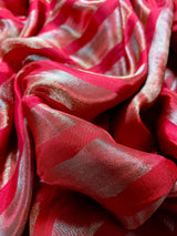 Statement Handmade Red Color Striped Banarasi Satin Tissue Silk Saree