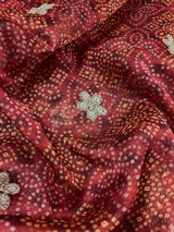 Digital Printed Bandhej Dupatta in Deep Red in Soft Organza Dupatta with Embroidery, Sequin and Zari