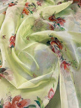 Pista Green Color Soft Organza Dupatta with Embroidery, Sequin and Zari with Floral Digital Prints