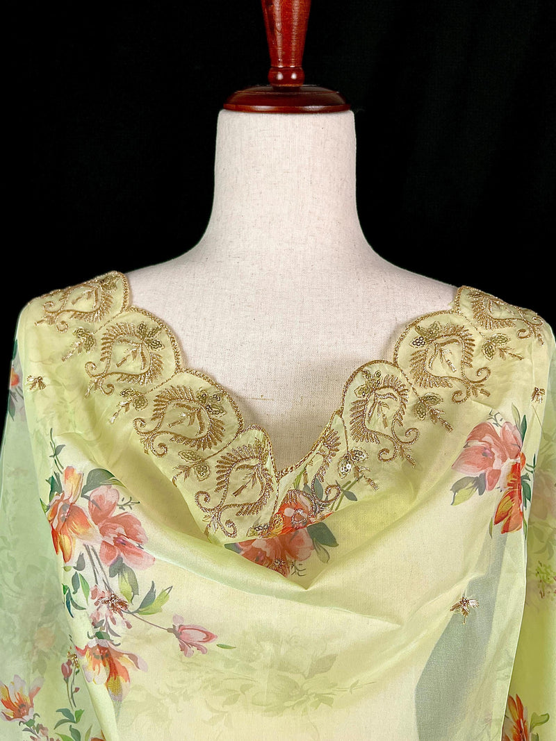 Pista Green Color Soft Organza Dupatta with Embroidery, Sequin and Zari with Floral Digital Prints