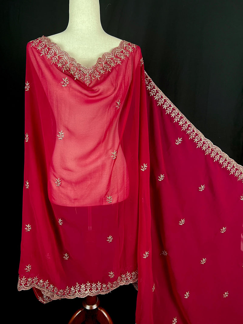 Deep Magenta Pink Georgette Dupatta | Wedding Dupatta | Dupatta for Lehanga | Floral Dupatta | Dupatta for Gift