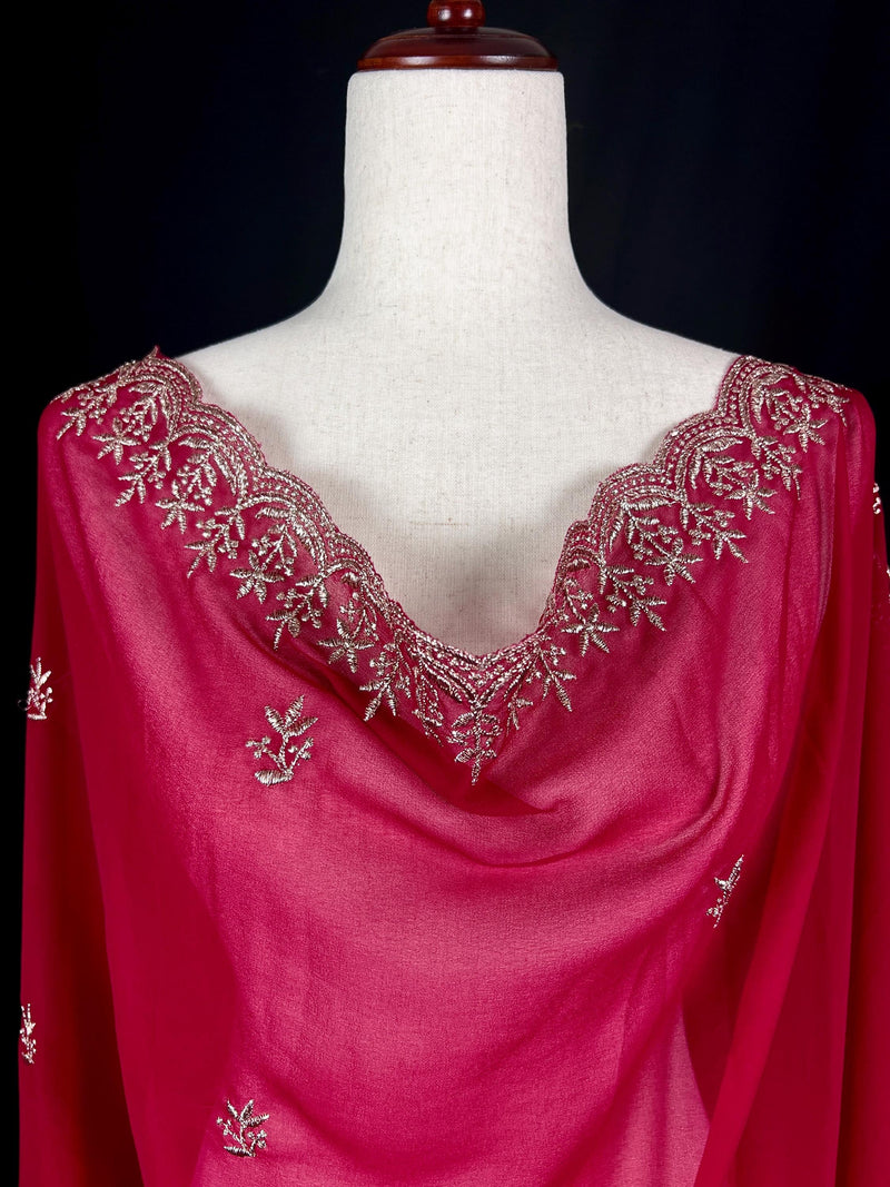 Deep Magenta Pink Georgette Dupatta | Wedding Dupatta | Dupatta for Lehanga | Floral Dupatta | Dupatta for Gift