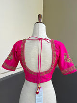 Handwork Designer Hot Pink Readymade Blouse with Gold Zari | Bird Motifs | Ready to Wear Blouses  Blouse | Stitched Blouse