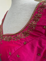 Handwork Designer Hot Pink Readymade Blouse with Gold Zari | Bird Motifs | Ready to Wear Blouses  Blouse | Stitched Blouse