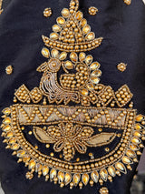 Handwork Designer Black Readymade Blouse with Gold Zari | Bird Motifs | Ready to Wear Blouses  Blouse | Stitched Blouse