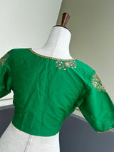 Handwork Designer Green Color Readymade Blouse with Gold Zari | Ready to Wear Blouses  Blouse | Stitched Blouse