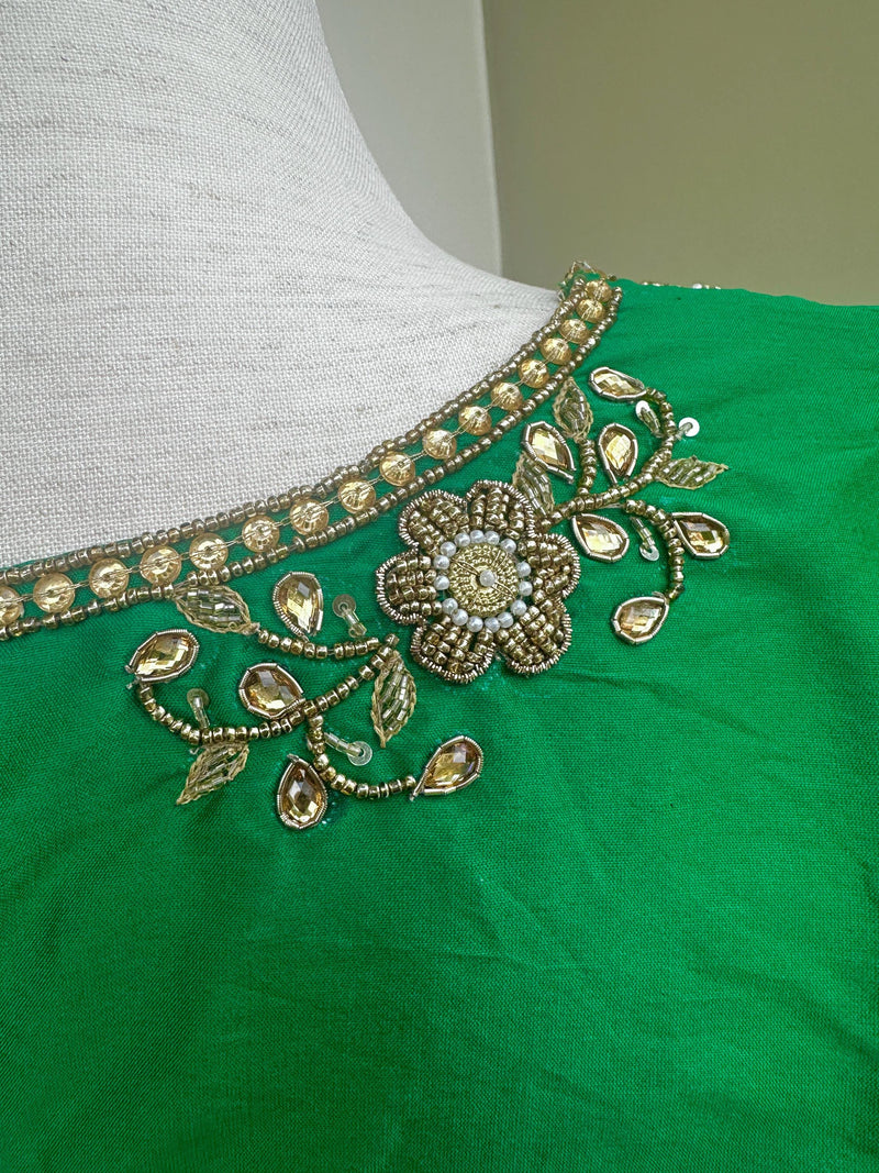 Handwork Designer Green Color Readymade Blouse with Gold Zari | Ready to Wear Blouses  Blouse | Stitched Blouse