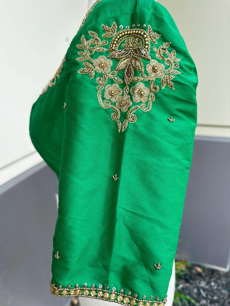 Handwork Designer Green Color Readymade Blouse with Gold Zari | Ready to Wear Blouses  Blouse | Stitched Blouse