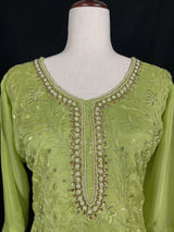 Designer Readymade Kameez with Pants in Green Color - 3pcs Women Suit with Handwork