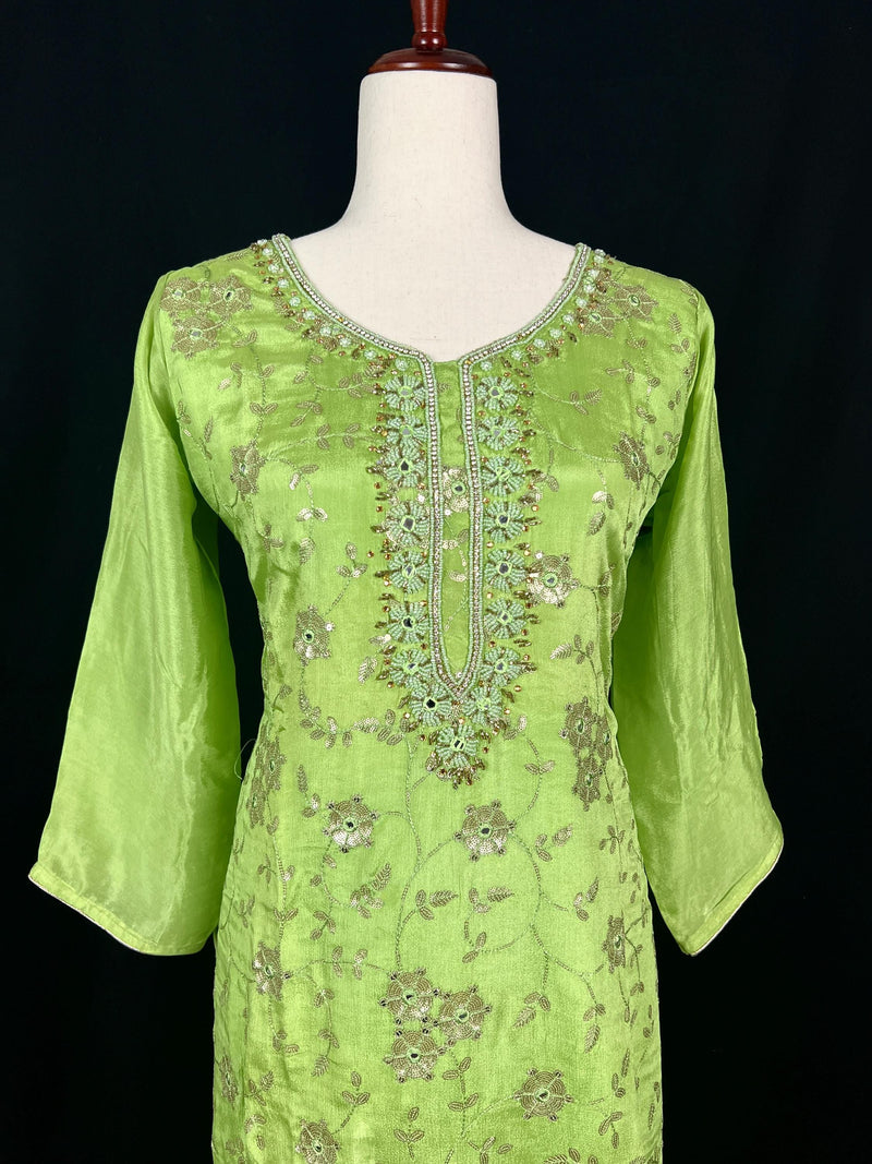 Parrot Green Designer Readymade Salwar Kameez 3pcs Suit for Women with Handwork