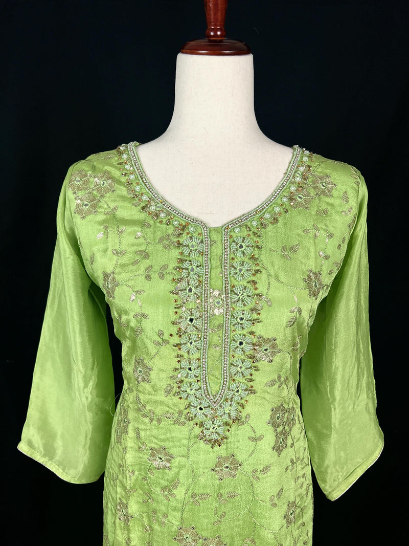 Parrot Green Designer Readymade Salwar Kameez 3pcs Suit for Women with Handwork