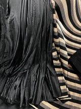 Trending Party Wear Saree  in Black and Gold Color Strip Half and Half Saree in Pleated material