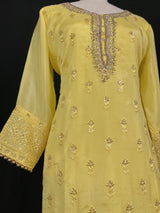 Designer Readymade Salwar Kameez in Yellow Color - 3pcs Women Salwar Kameez Set  with Handwork in Pure Chinnon Silk