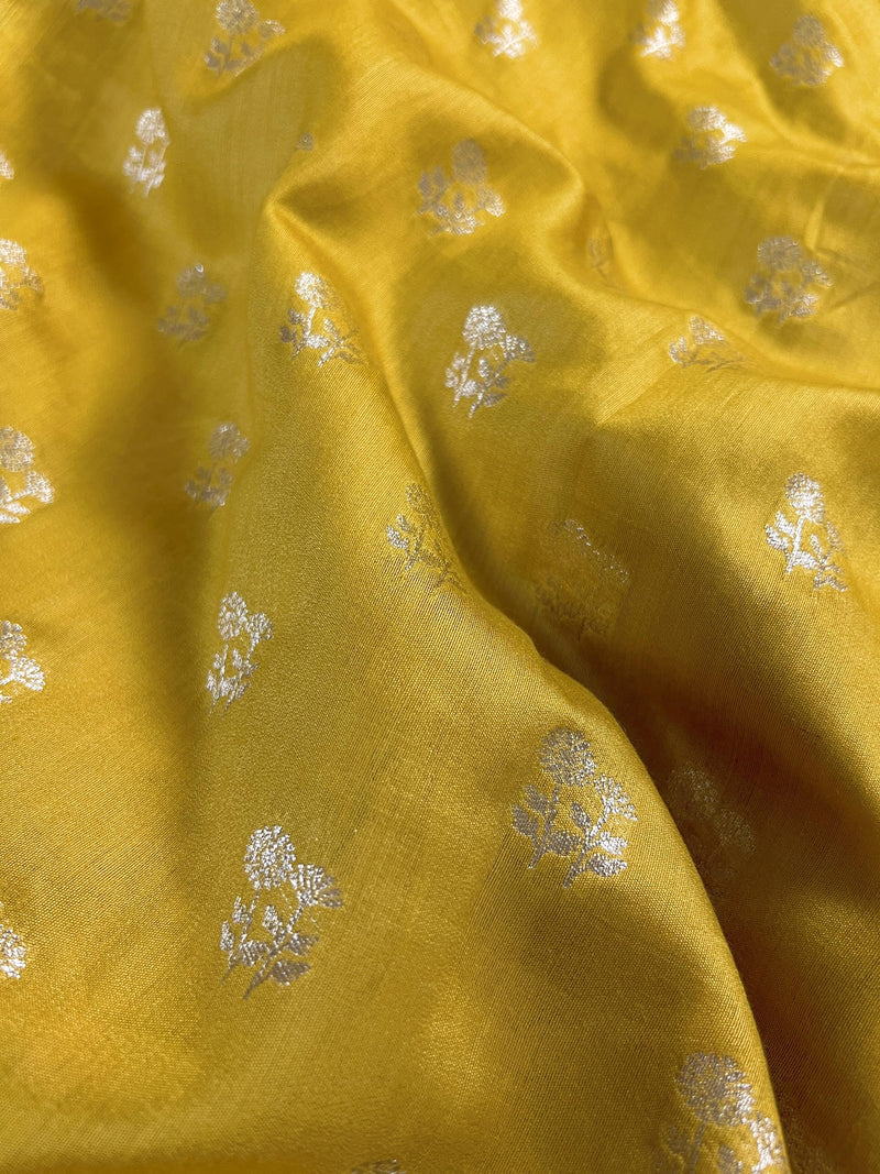 Mustard Gold Color Banarasi Handloom Cotton Silk Saree - Muted Gold Zari Weave - Banarasi Sarees