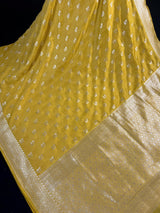 Mustard Gold Color Banarasi Handloom Cotton Silk Saree - Muted Gold Zari Weave - Banarasi Sarees