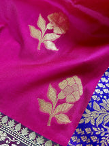 Hot Pink, Green and blue Banarasi Silk Saree Floral design with grand pallu | Zari Weave work | Kaash Collection