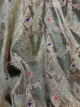 Statement Handmade English Gray Banarasi Organza Tissue Silk Saree with Meenakari and Jaal Pattern