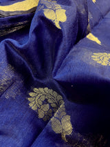 Blue Color Handloom Cotton Silk Saree with Gold Zari Flowers | Handloom Saree