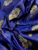 Blue Color Handloom Cotton Silk Saree with Gold Zari Flowers | Handloom Saree