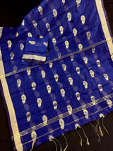 Blue Color Handloom Cotton Silk Saree with Gold Zari Flowers | Handloom Saree