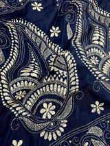 Blue Color Bangalori Silk Saree with Hand Kantha Stitch | Handwoven Kantha Stitch Sarees | Kantha Saress | Bengal Sarees | Silk Sarees