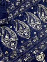 Blue Color Bangalori Silk Saree with Hand Kantha Stitch | Handwoven Kantha Stitch Sarees | Kantha Saress | Bengal Sarees | Silk Sarees