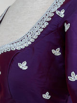 Masterpiece Handmade Dual Tone Silk Ready to Wear Blouse in Eggplant Purple Color with White Pearls, Beads and Stone  | Handwork Blouses