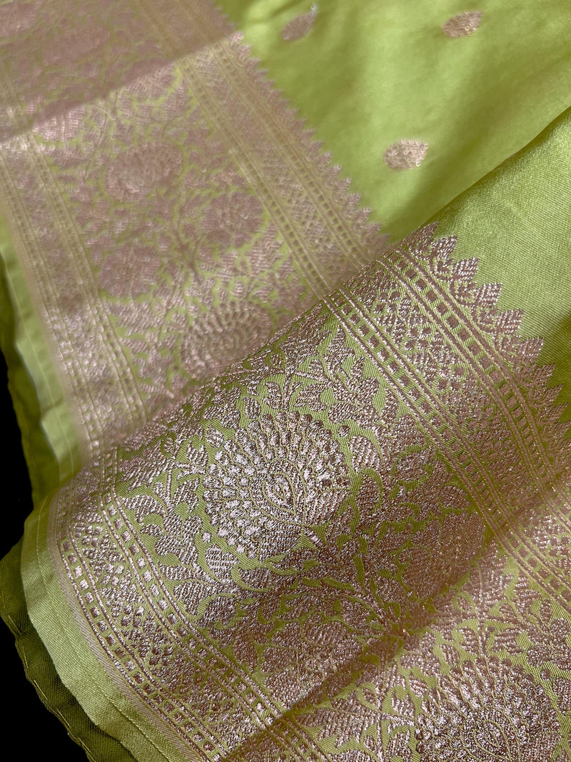 Pista Green Semi Mashru Silk in Gold Zari | Banarasi Mashru Silk Saree | Soft Silk Sarees