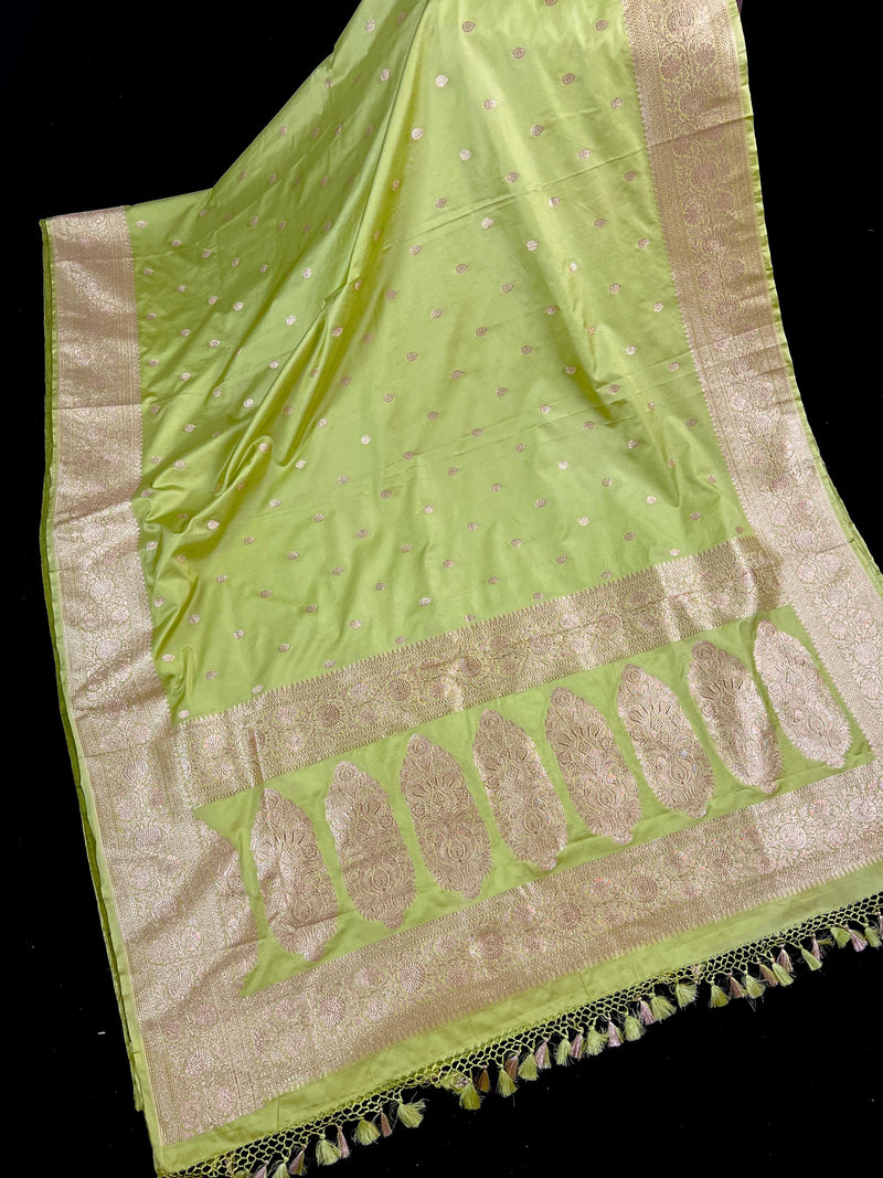 Pista Green Semi Mashru Silk in Gold Zari | Banarasi Mashru Silk Saree | Soft Silk Sarees