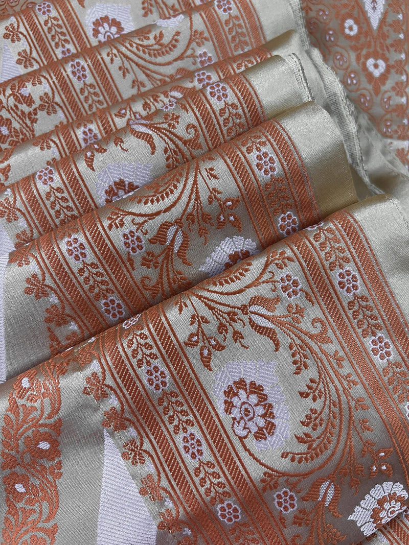 Muted Gold Color with Copper and Light Lavender -Mashru Silk Tanchoi Saree  with Jamawar Pallu