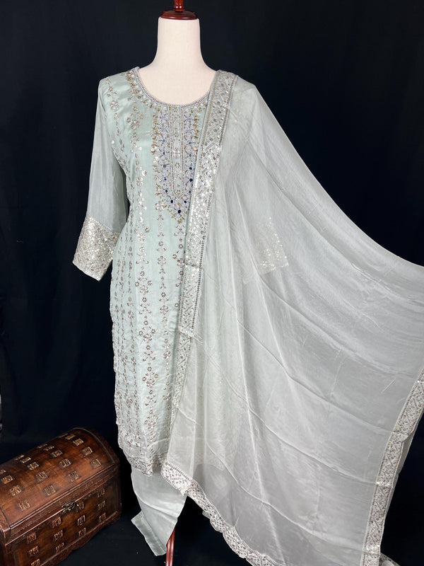 Pastel Grey Color Readymade Salwar Kameez - Indian Salwar Suit for Women - Designer Salwar Kameez for Party and Wedding - Gift for Women