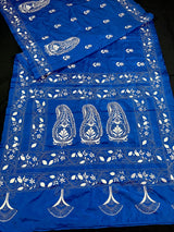 Royal Blue Color Bangalori Silk Saree with Hand Kantha Stitch | Handwoven Kantha Stitch Sarees | Kantha Saress | Silk Sarees