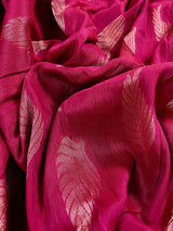 Handmade Rani Pink Color Linen blend with Cotton Silk Handloom Saree with Zari Weave