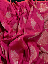 Handmade Rani Pink Color Linen blend with Cotton Silk Handloom Saree with Zari Weave