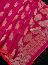 Handmade Rani Pink Color Linen blend with Cotton Silk Handloom Saree with Zari Weave